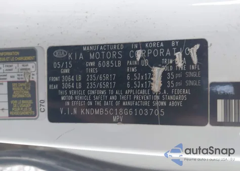 2016 Kia Sedona Lx из США, поврежденный, VIN KNDMB5C18G6103705